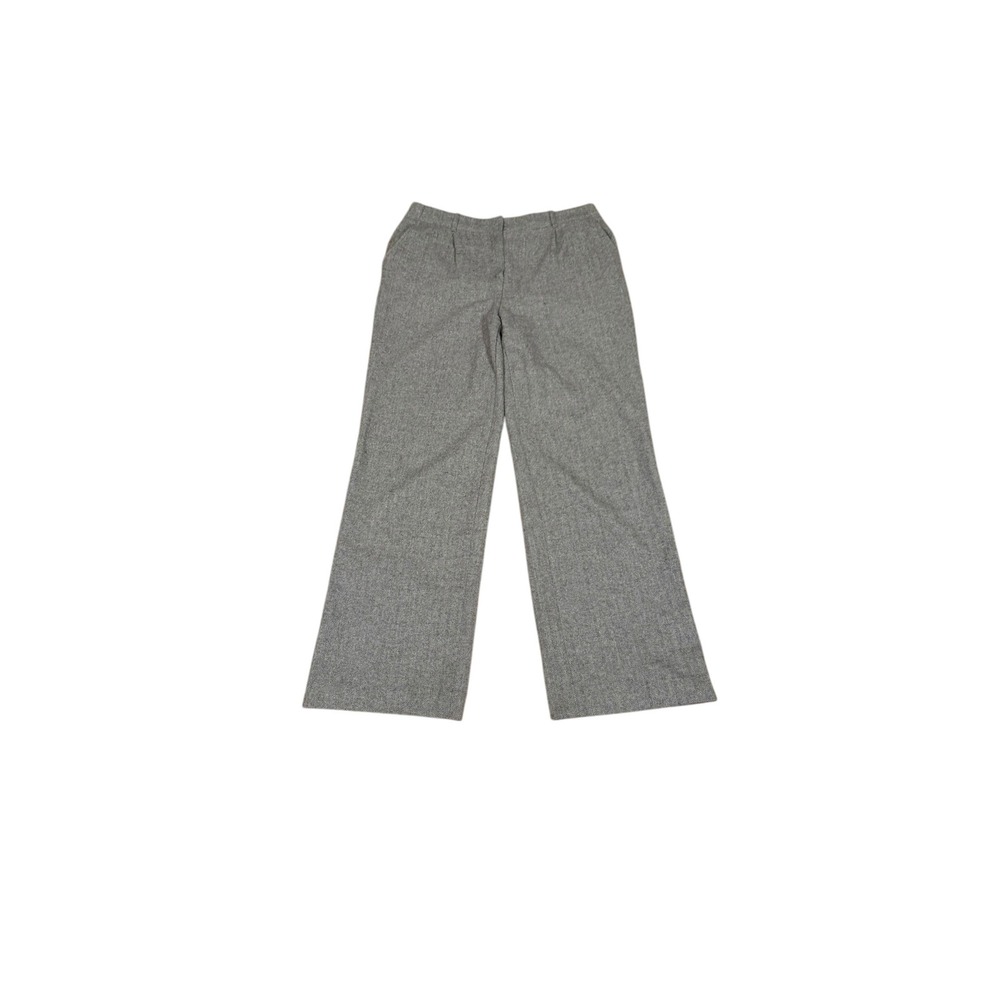 Caroll Paris Grey Herringbone Wool Blend Wide Leg Trousers Pants Size 42 32x31